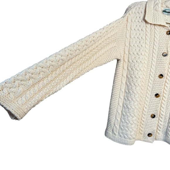 Aran Craft Ireland 100% Merino Wool Cardigan Sweater Chunky Cable Knit Ivory M - Picture 3 of 8